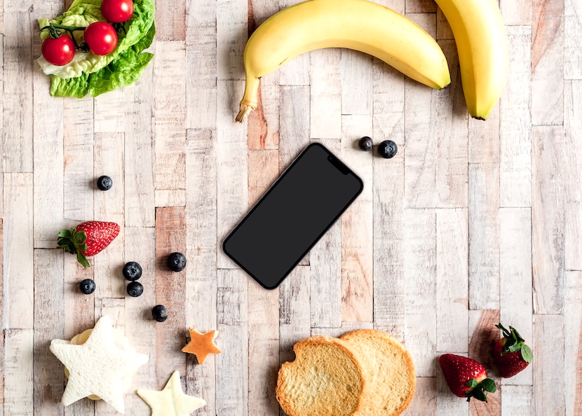 Fruit, vegetables, bread - school lunch ideas for kids.