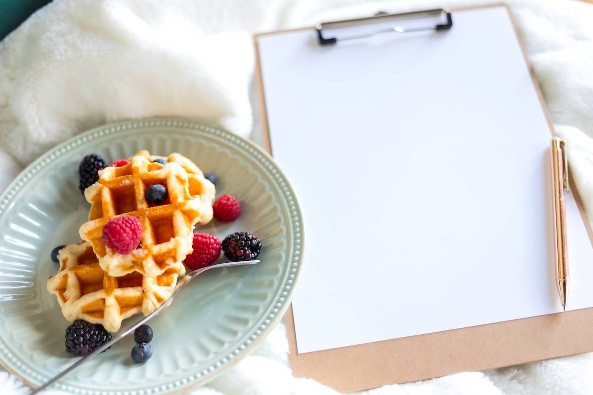 Waffle, notepad - morning routine ideas.
