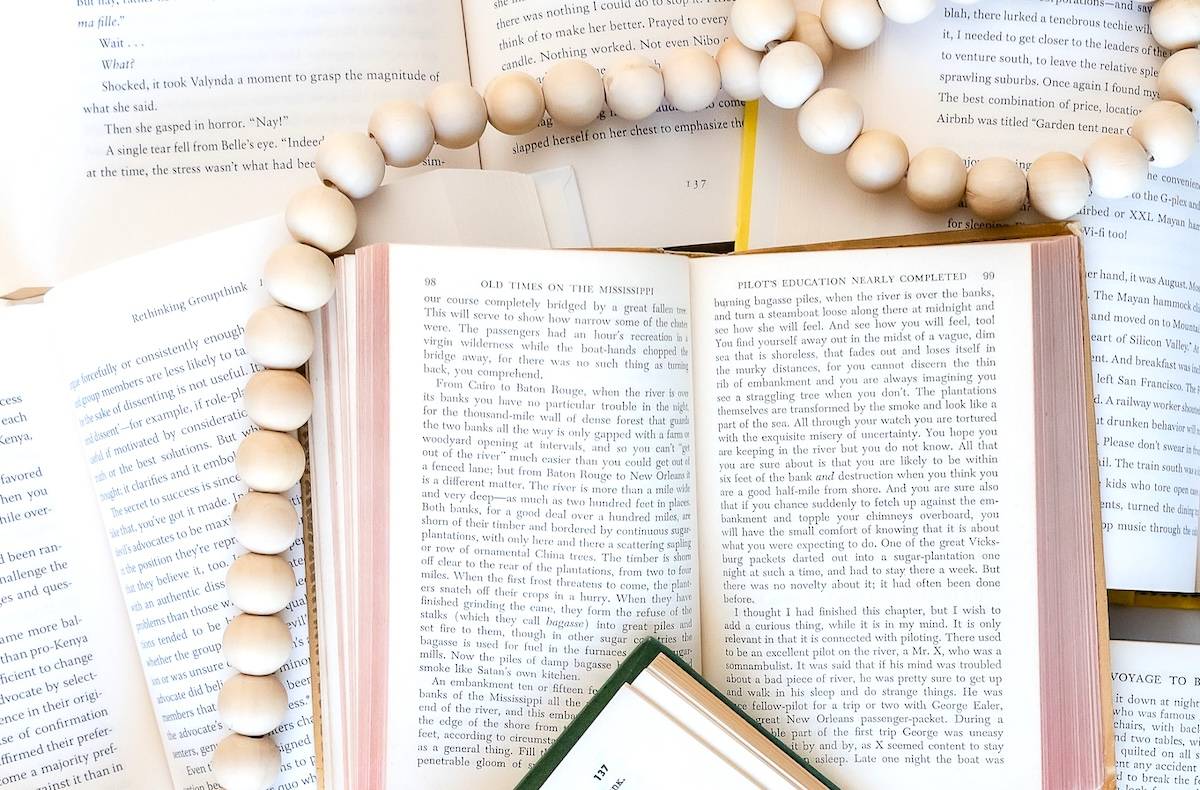 Pile of books - book decluttering guide.