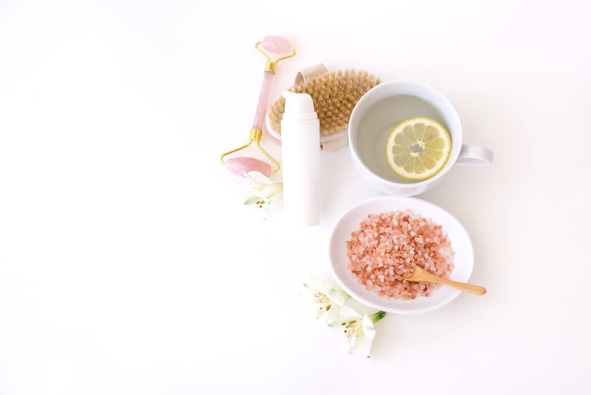 Bath salts, body lotions - bathroom organisation items.