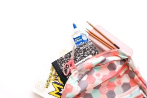 Backpack with stationery - backpack storage ideas.